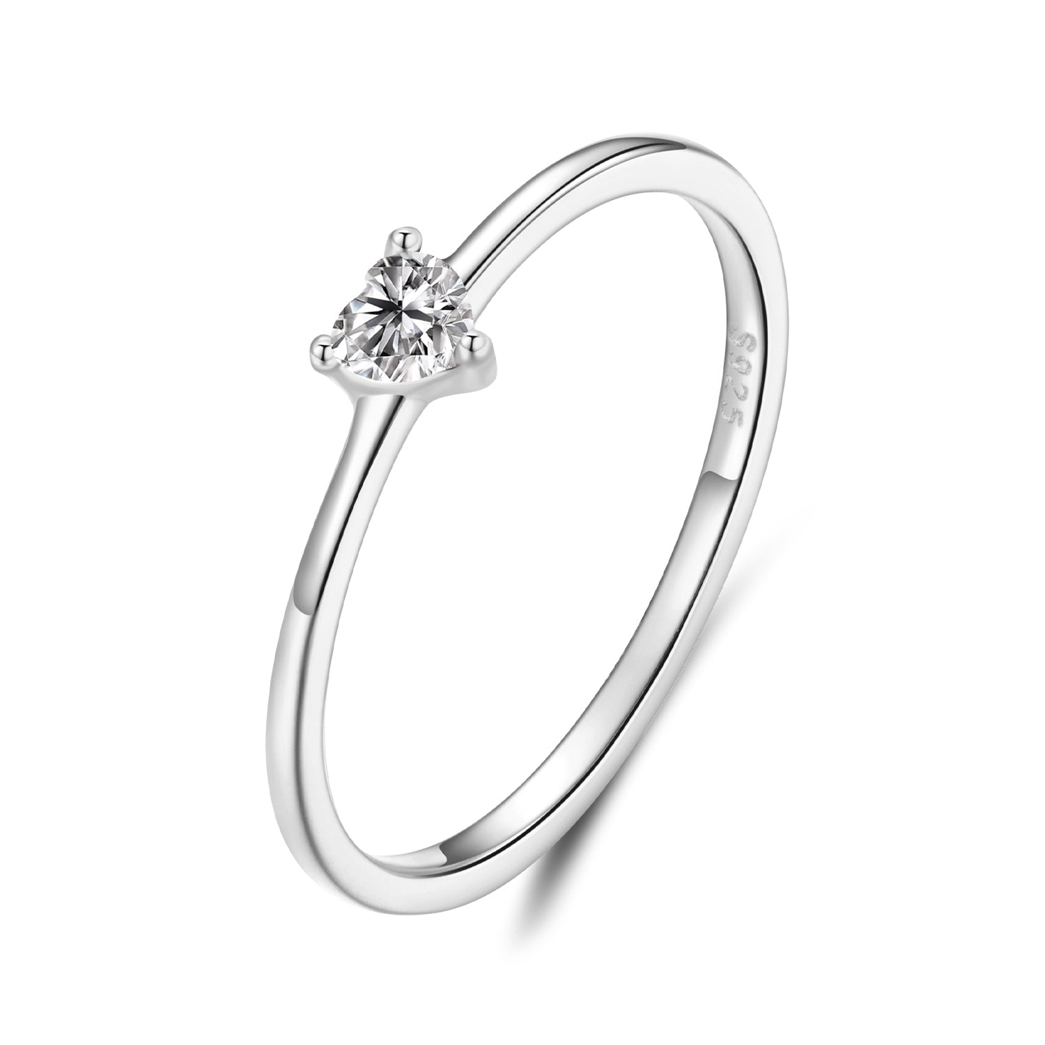 925 Sterling Silver 0.4cm Heart-shaped CZ Ring  DestGlow