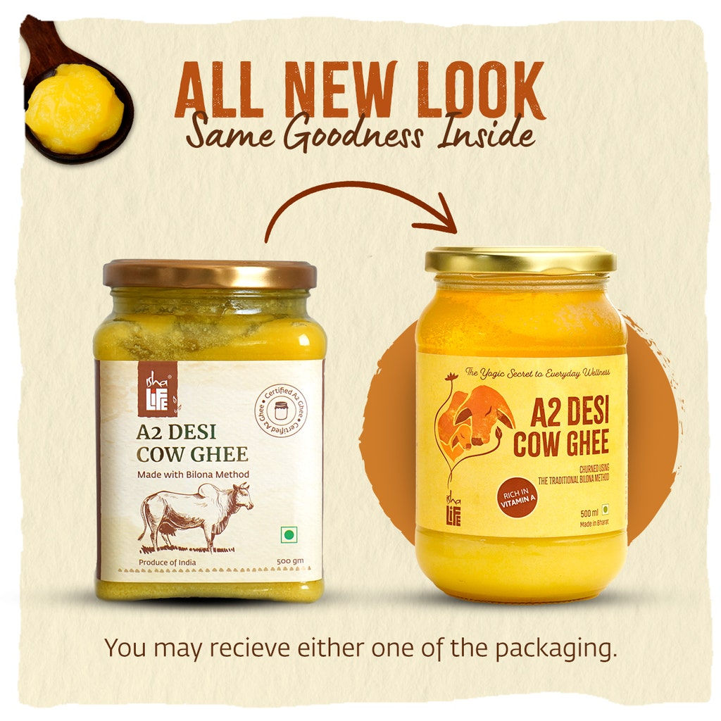 Isha Life Pure A2 Desi Cow Ghee | Made Traditionally from Curd | Made from Grass-fed Free Grazing Desi Cows&