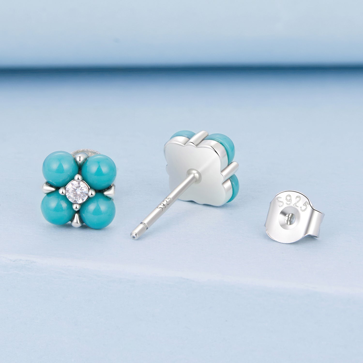 925 Sterling Silver Earrings with Synthetic Turquoise and CZ in Oxidized Finish  DestGlow
