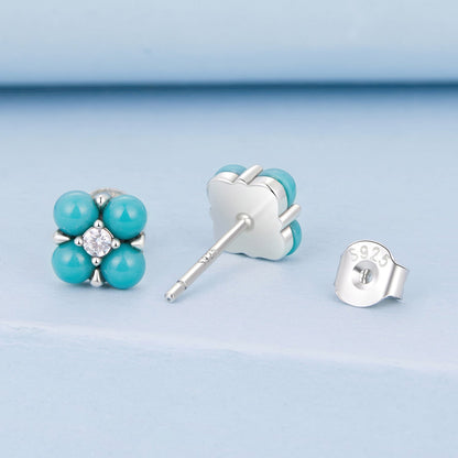 925 Sterling Silver Earrings with Synthetic Turquoise and CZ in Oxidized Finish  DestGlow