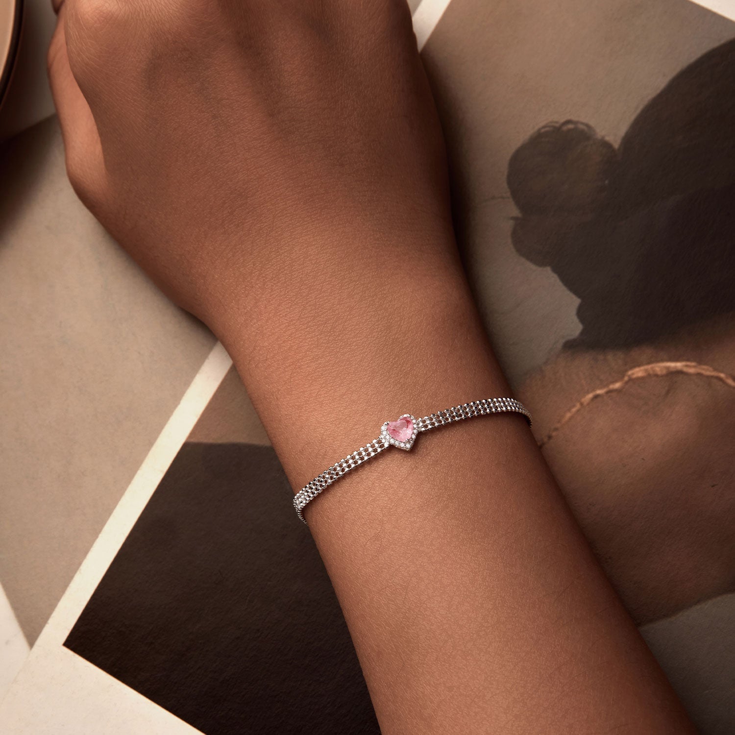 925 Sterling Silver White Gold Plated 8mm CZ Pendant Bracelet for Women  DestGlow