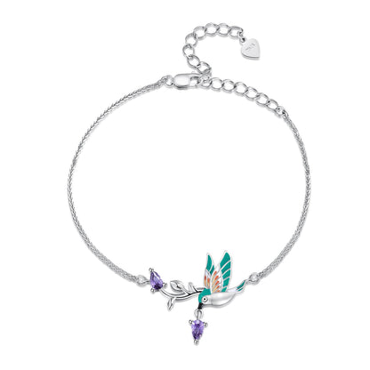 925 Sterling Silver Enamel Plated Platinum Bracelet with CZ, Adjustable Length for Women  DestGlow