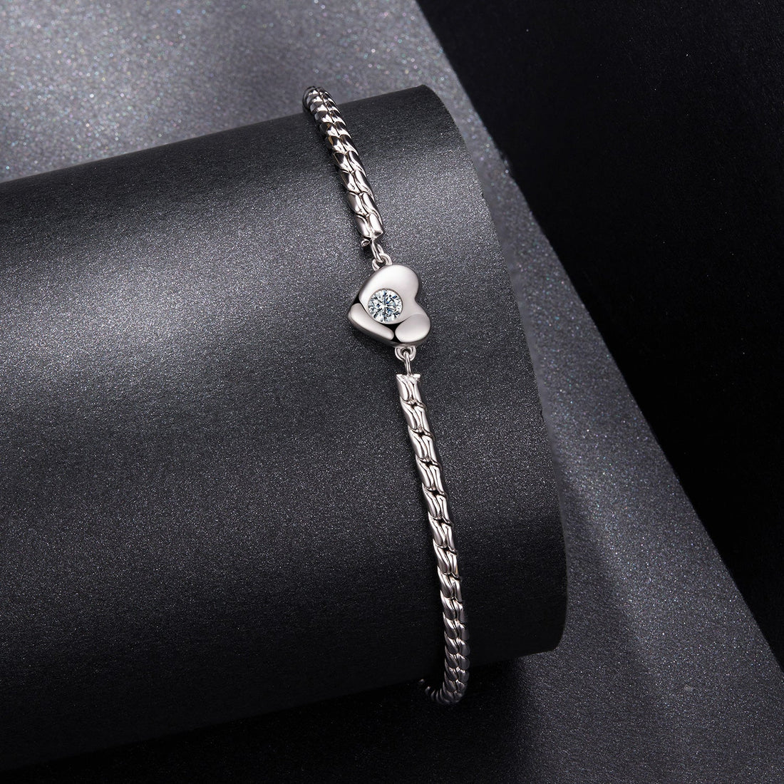 925 Sterling Silver Moissanite Heart Bracelet for Women - Silver - 15+6cm Length, 0.3cm Thickness  DestGlow