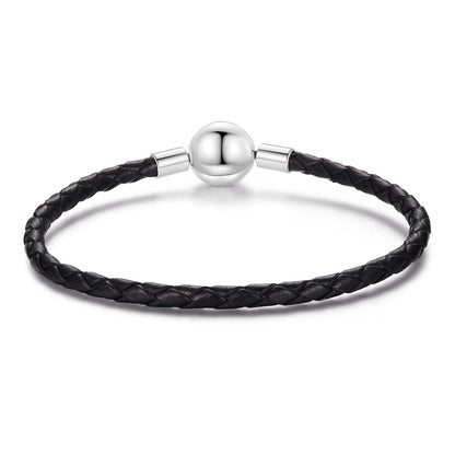 925 Sterling Silver Leather Rope Bracelet 17cm for Men  DestGlow