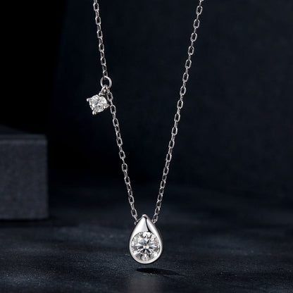 925 Sterling Silver + Moissanite Adjustable Necklace for Women - White Gold 0.5ct &amp; 0.1ct