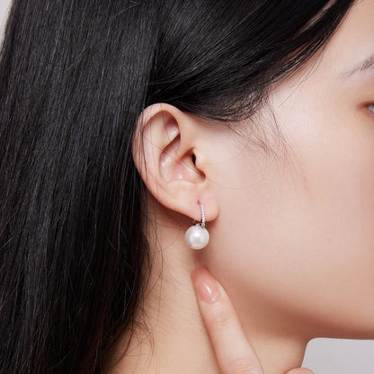 925 Sterling Silver Earrings with Quality Shell Pearl and CZ, 21*11mm, for Women  DestGlow