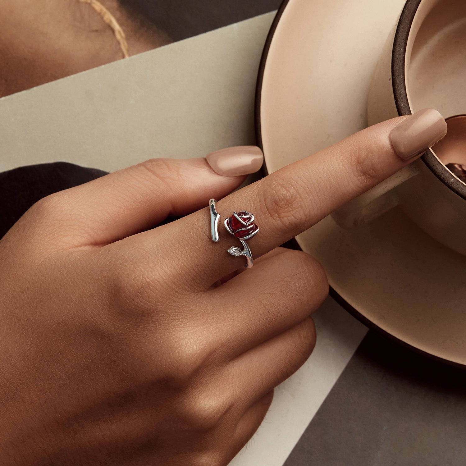925 Sterling Silver Ring with White Gold Plating, Enamel, Width 0.16cm, Style E for Women  DestGlow