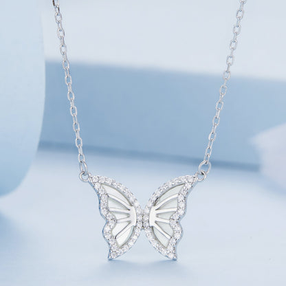 S925 Sterling Silver Plated Nacre &amp; CZ Necklace, 40+5cm for Women