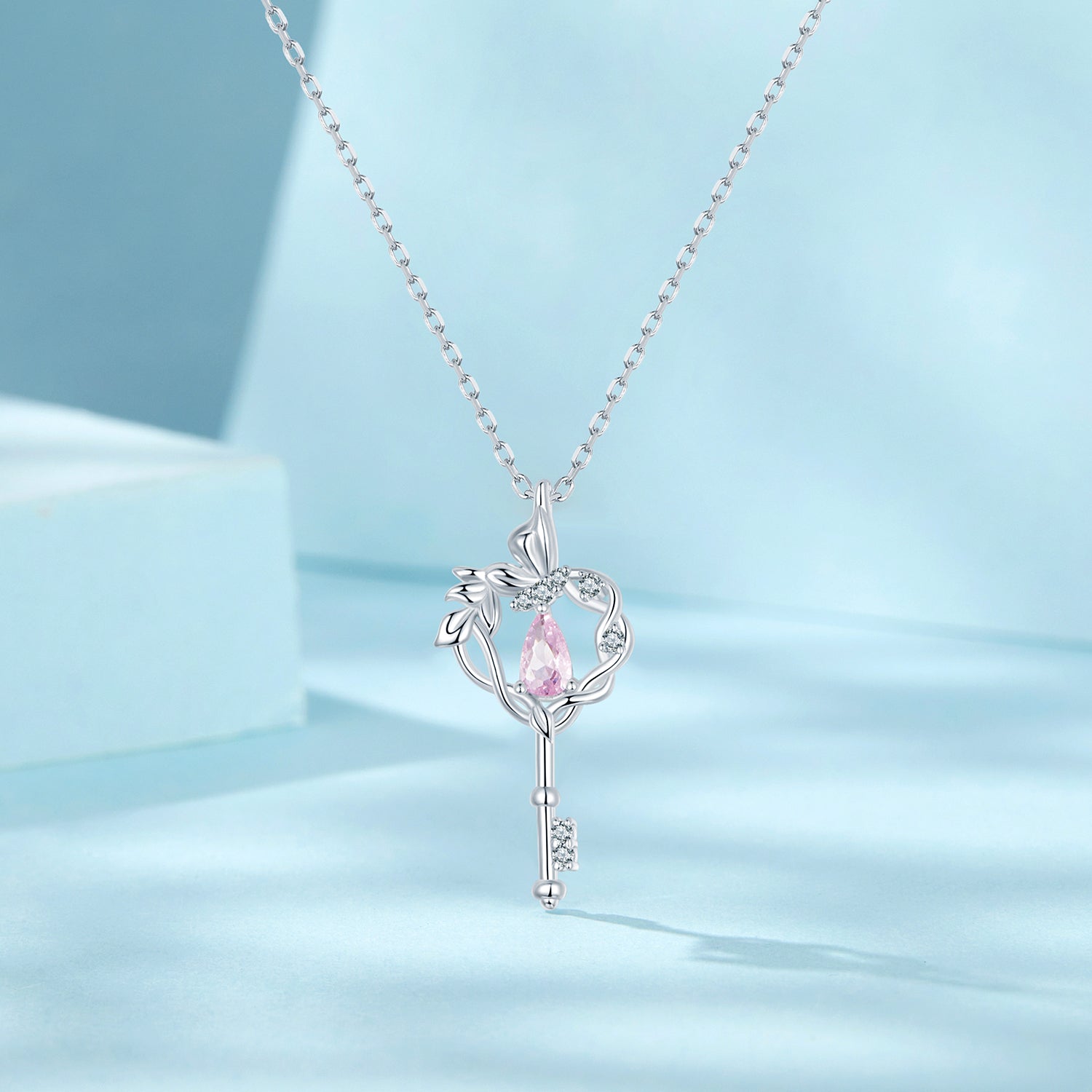 925 Sterling Silver Necklace with CZ in Pavé Setting, 400+50mm Length for Women  DestGlow