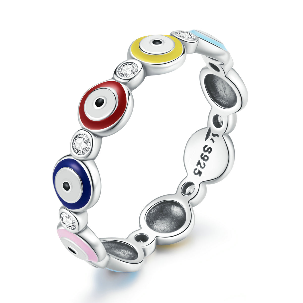 925 Sterling Silver Enamel Ring with Pavé Setting CZ, Size 6.0 for Women  DestGlow