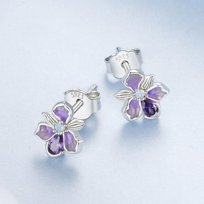 925 Sterling Silver Earrings with Nano Opal Stone and CZ, White Gold Plated, 0.7cm, for Women  DestGlow