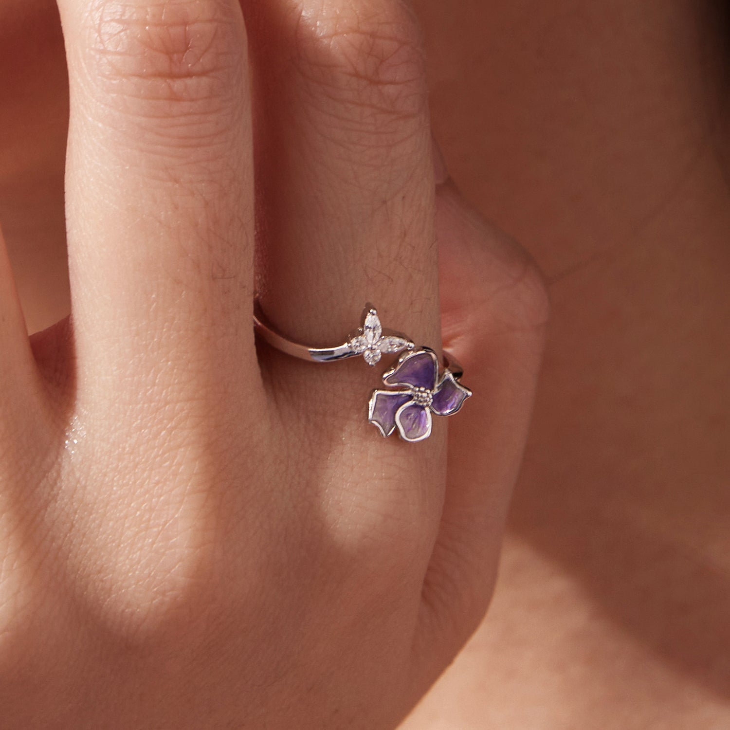 925 Sterling Silver Enamel Flower Ring for Women  DestGlow