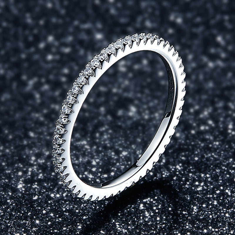 925 Sterling Silver Platinum Plated CZ Pavé Setting Ring Size 5.0 for Women by Bids.com
