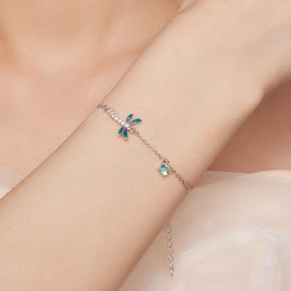 925 Sterling Silver 16.5cm+5cm Enamel Dragonfly Bracelet for Women  DestGlow