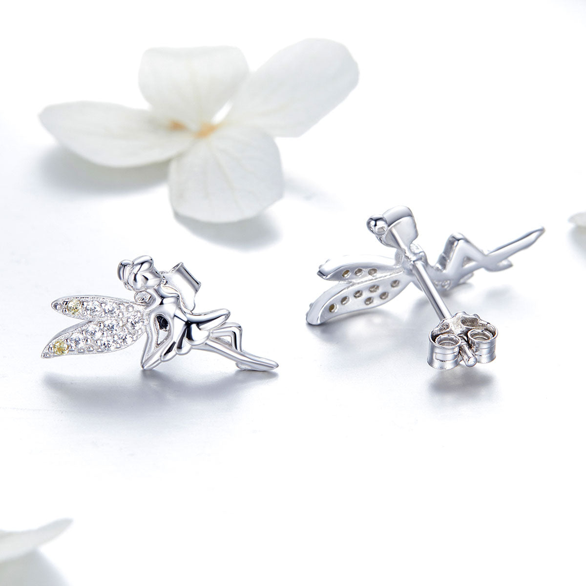 925 Sterling Silver Stud Earrings with CZ, 1.2 x 1.5cm &amp; 1.5 x 0.9cm, Women  DestGlow