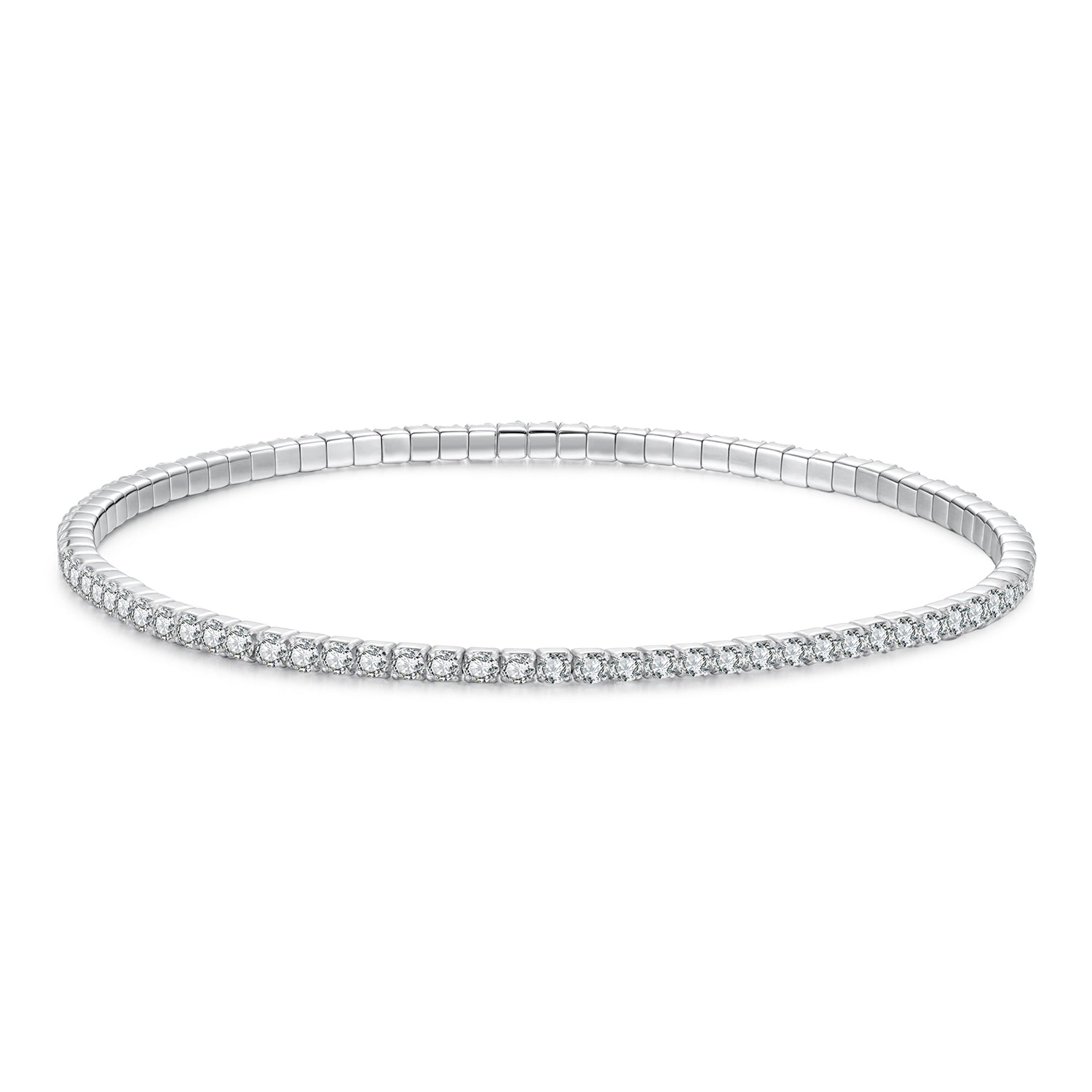 925 Sterling Silver White Gold Plated 16cm Stretchable CZ Bracelet for Women  DestGlow