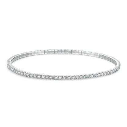 925 Sterling Silver White Gold Plated 16cm Stretchable CZ Bracelet for Women  DestGlow