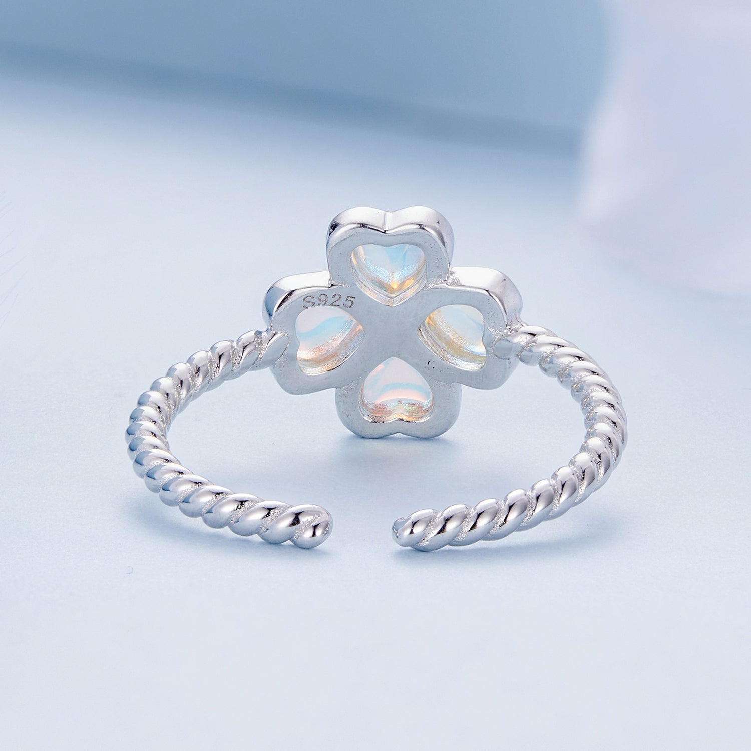 925 Sterling Silver Moonstone Clover Ring for Women  DestGlow