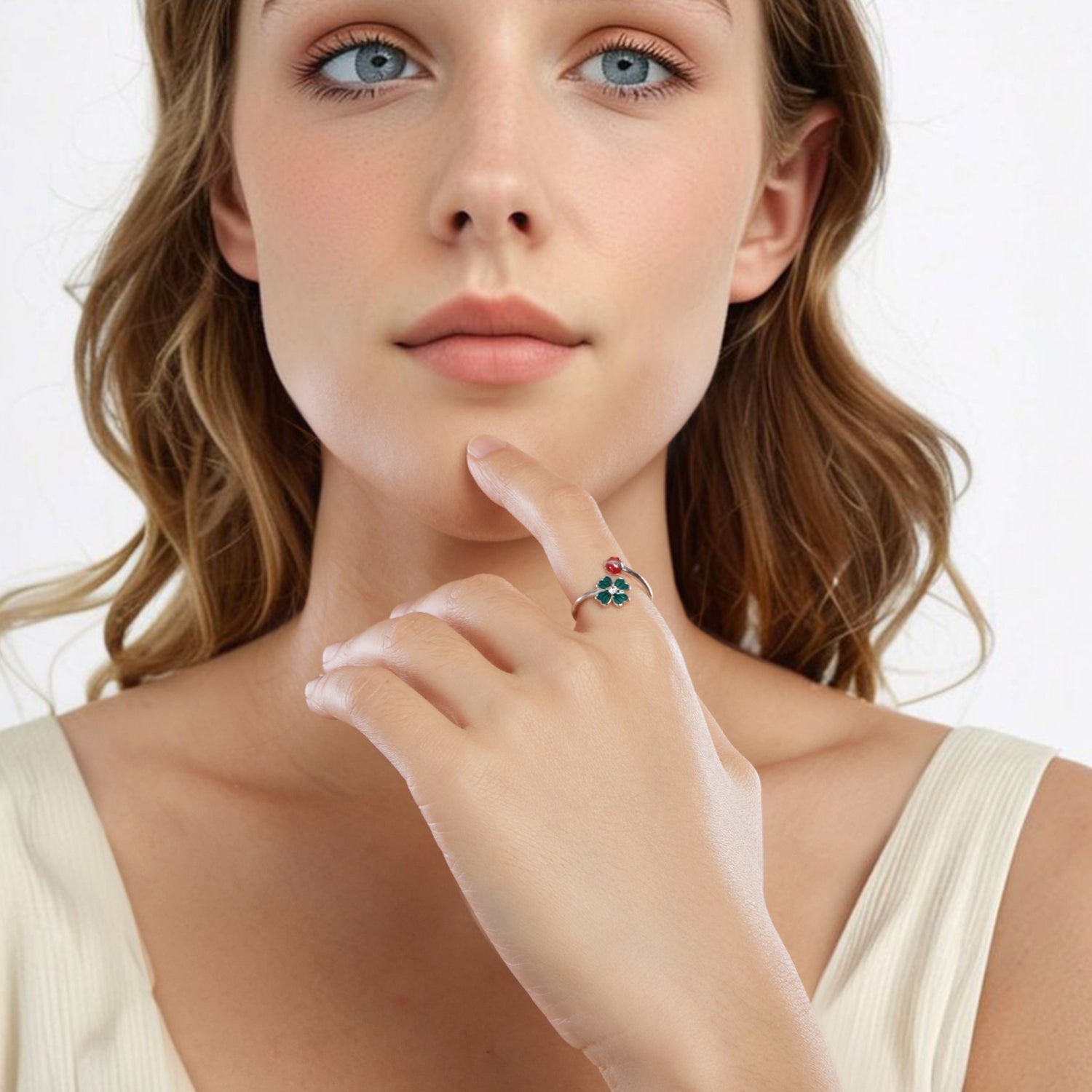 925 Sterling Silver Ladybug Four-leaf Clover Ring for Women  DestGlow