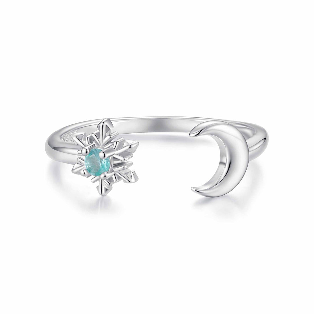 925 Sterling Silver Ring with Glass Snowflakes and Moon for Women  DestGlow