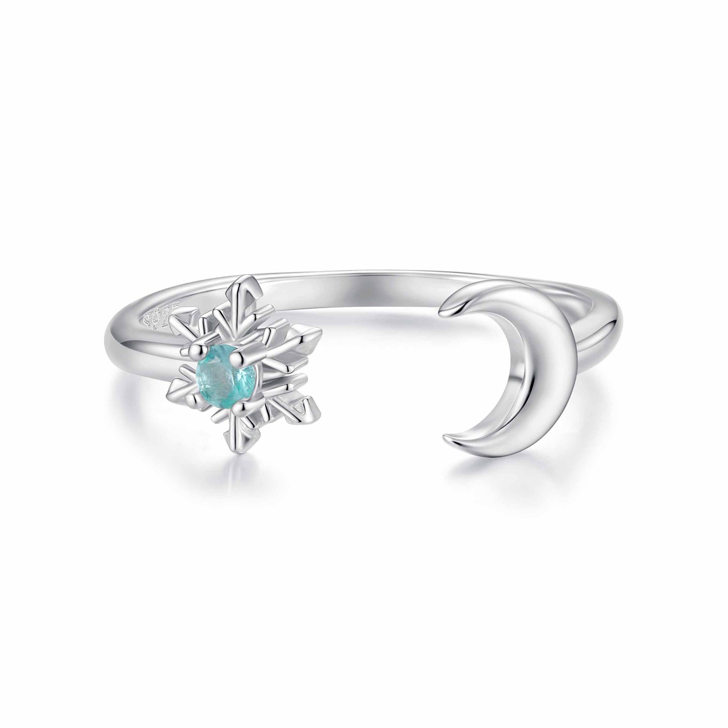 925 Sterling Silver Ring with Glass Snowflakes and Moon for Women  DestGlow