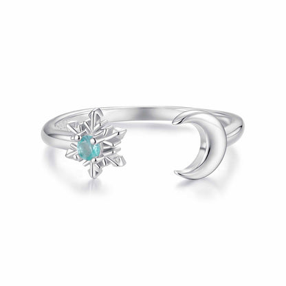 925 Sterling Silver Ring with Glass Snowflakes and Moon for Women  DestGlow