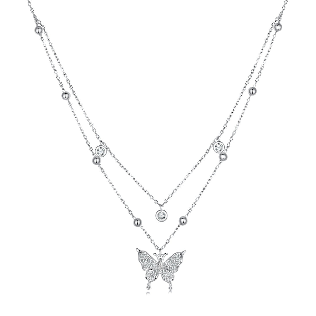 925 Sterling Silver Butterfly Necklace with Pavé Setting CZ, 40cm Length for Women  DestGlow