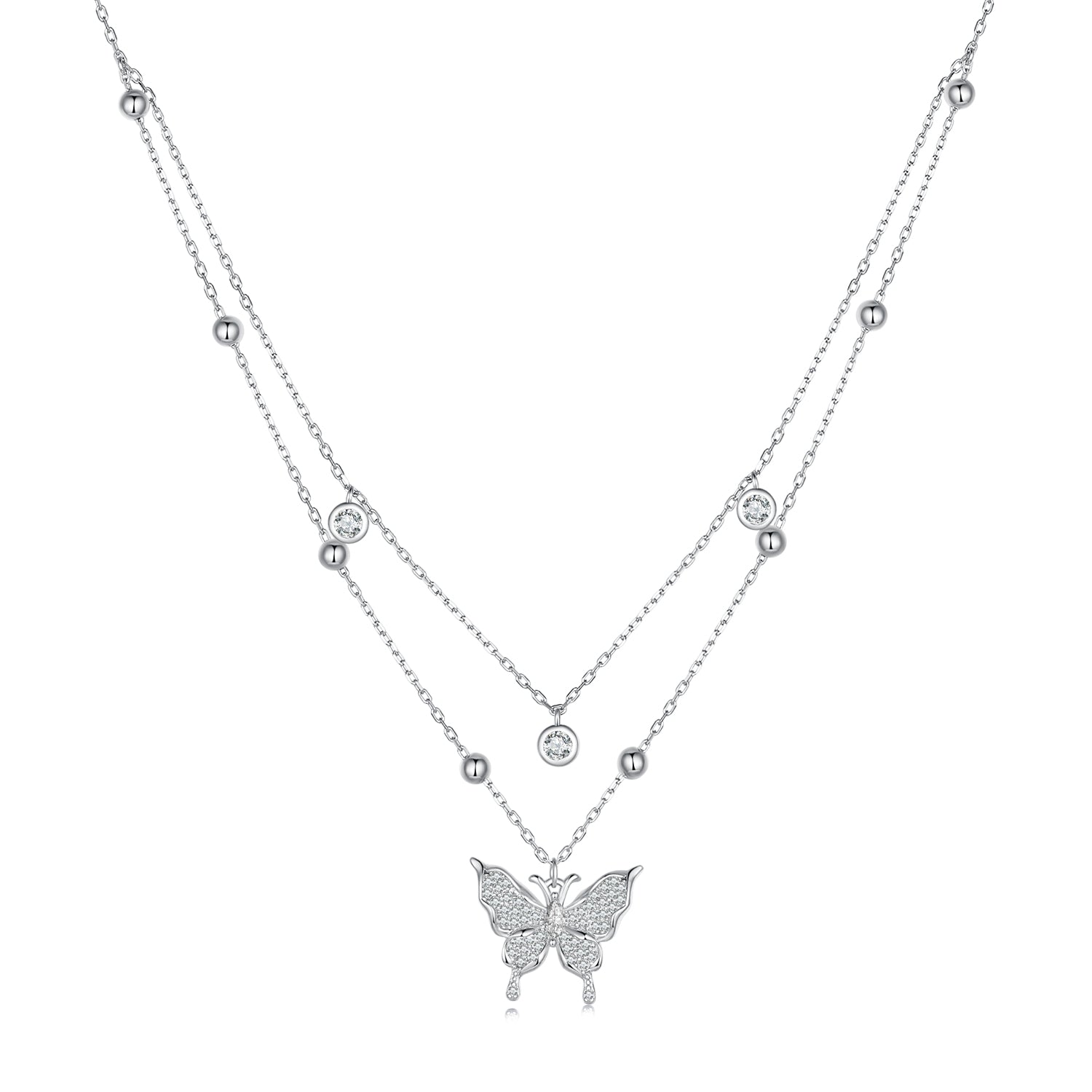 925 Sterling Silver Butterfly Necklace with Pavé Setting CZ, 40cm Length for Women  DestGlow
