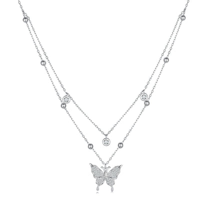 925 Sterling Silver Butterfly Necklace with Pavé Setting CZ, 40cm Length for Women  DestGlow