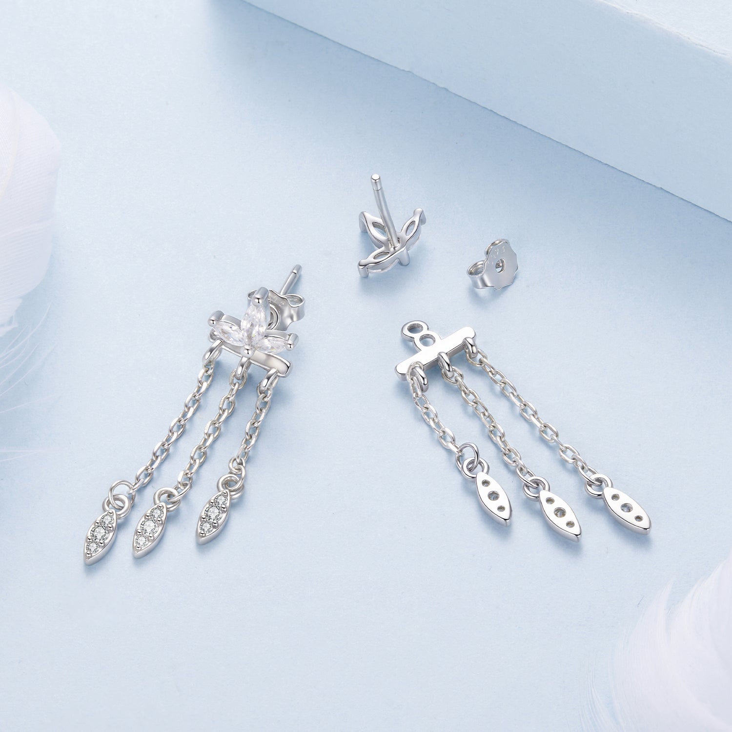 925 Sterling Silver Earrings with White Gold Plating and CZ  DestGlow