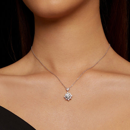 925 Sterling Silver Moissanite Necklace with Pavé Setting in Platinum, 450mm, for Women  DestGlow