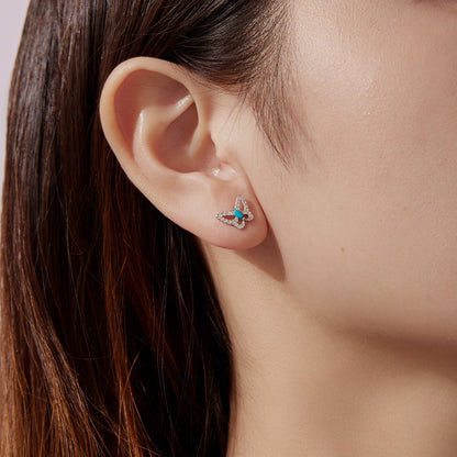 925 Sterling Silver White Gold Plated Earrings with Synthetic Turquoise and CZ  DestGlow
