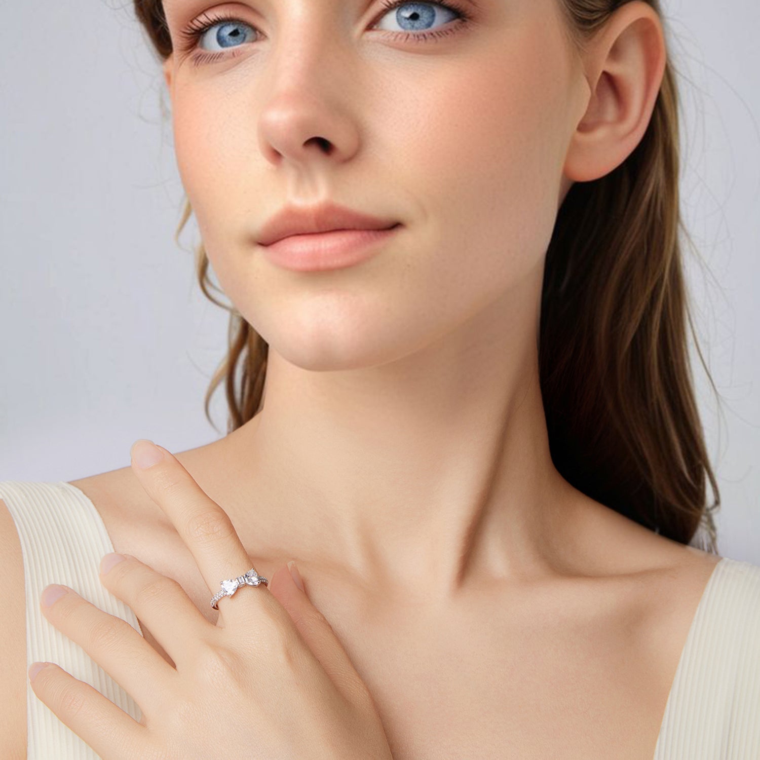 925 Sterling Silver White Gold Plated 1.2cm Pendant Ring Size 6 for Women  DestGlow