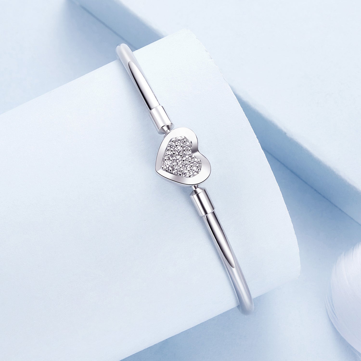 925 Sterling Silver White Gold Plated CZ Bracelet for Women - Size 17.0  DestGlow