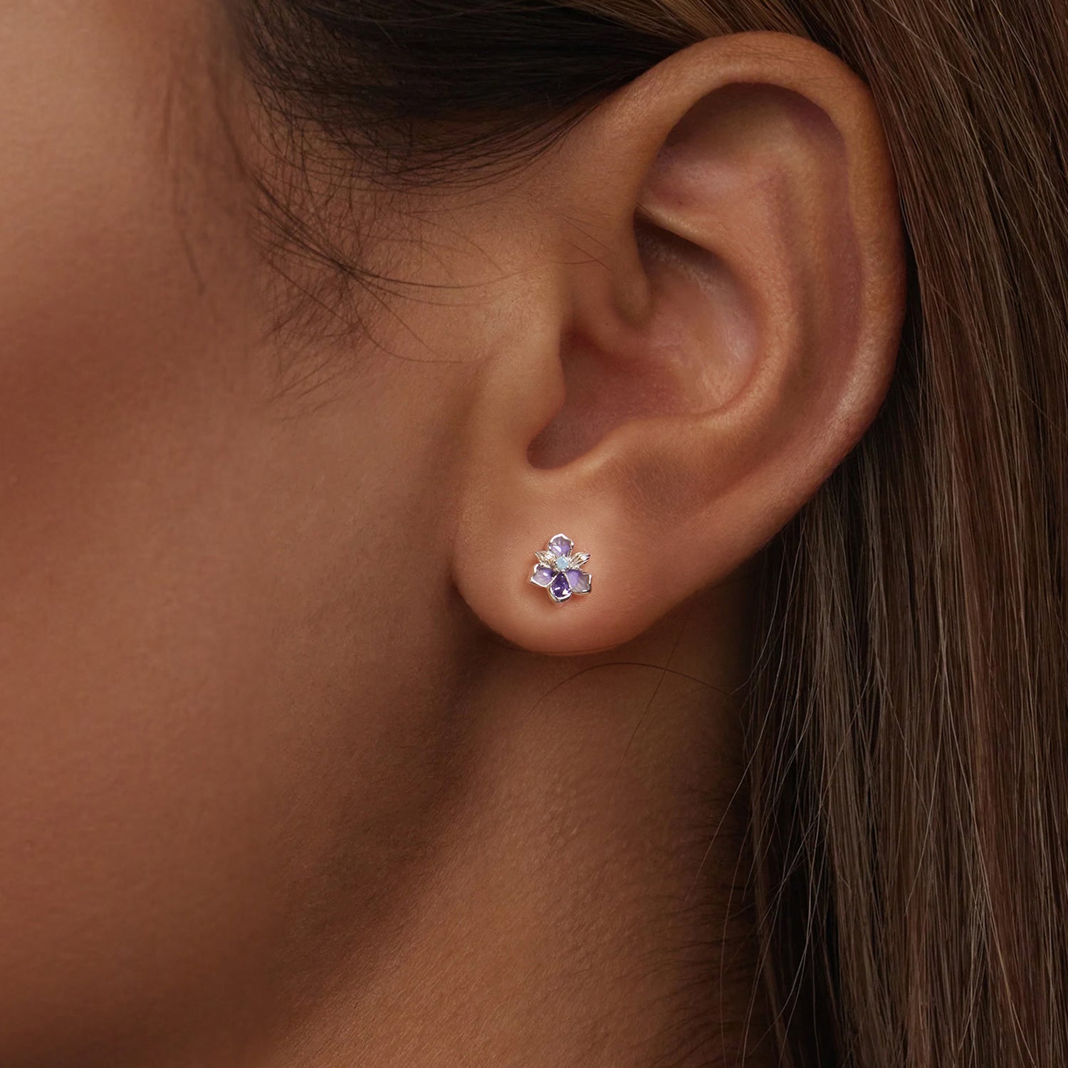 925 Sterling Silver Earrings with Nano Opal Stone and CZ, White Gold Plated, 0.7cm, for Women  DestGlow