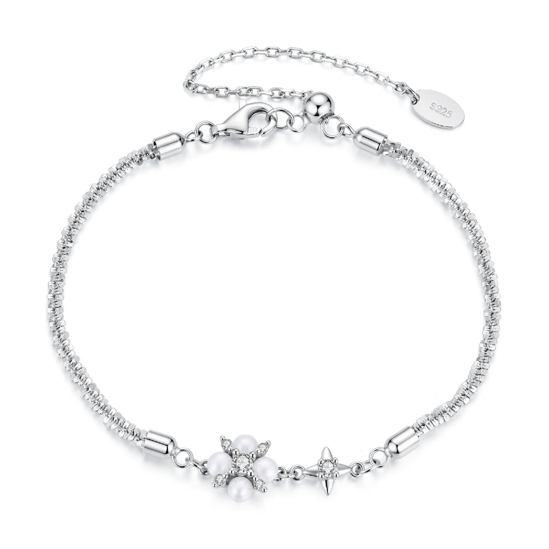 925 Sterling Silver Adjustable Moissanite &amp; Natural Pearl Bracelet for Women  DestGlow