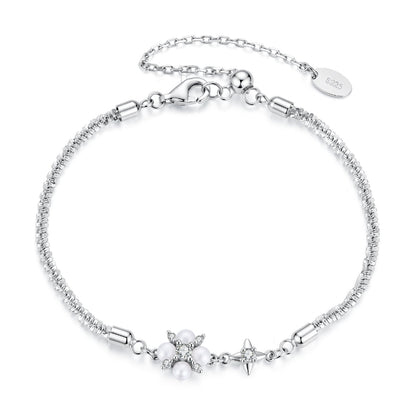 925 Sterling Silver Adjustable Moissanite &amp; Natural Pearl Bracelet for Women