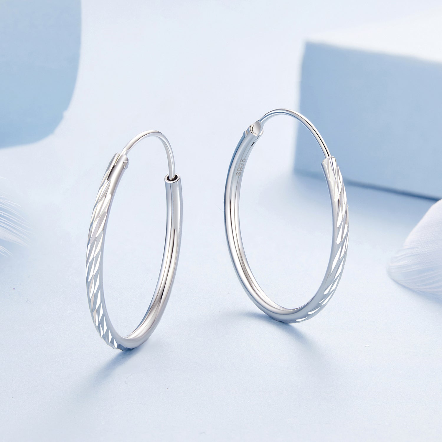 925 Sterling Silver Earrings for Women - White Gold Plated, 2.3x0.2 cm  DestGlow