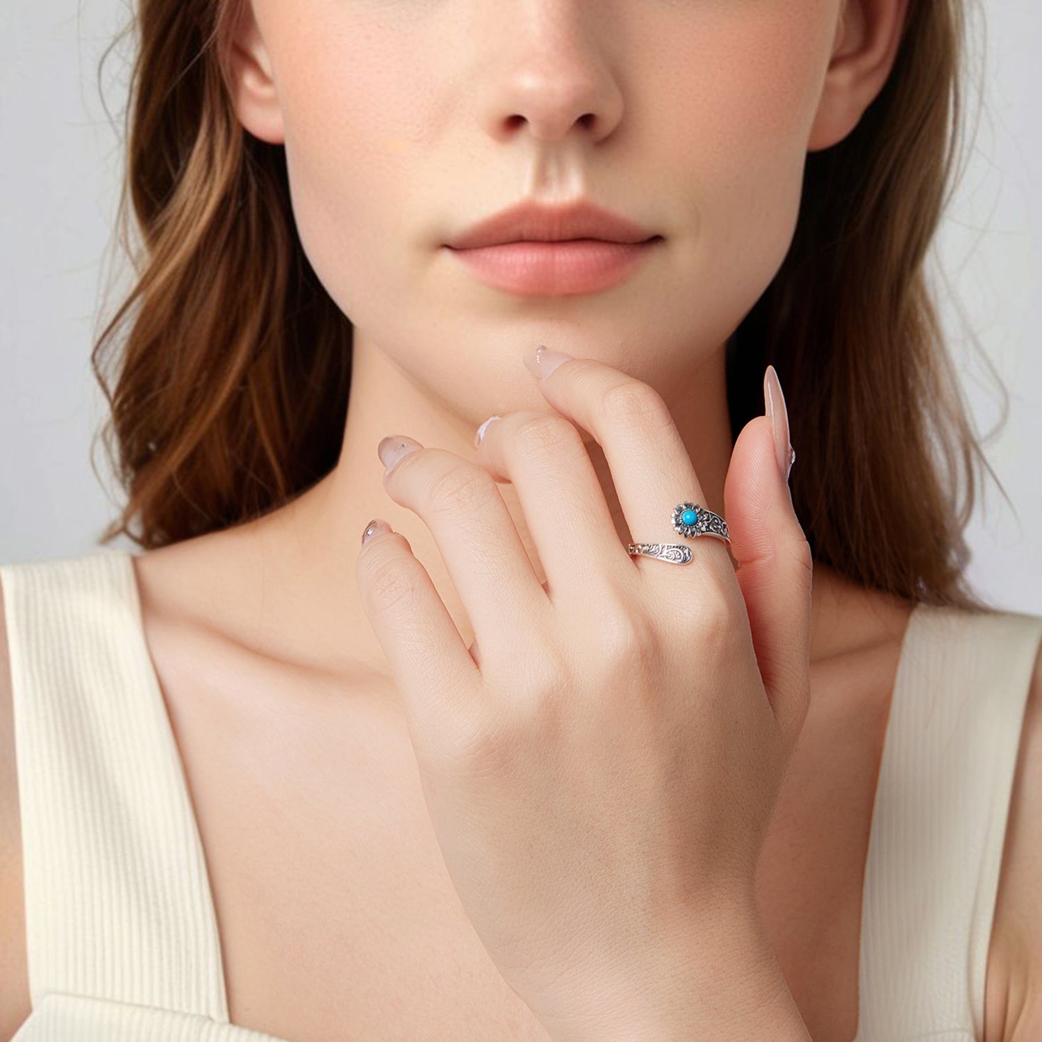 925 Sterling Silver Oxidized Synthetic Turquoise Ring 0.23-0.8cm Women  DestGlow