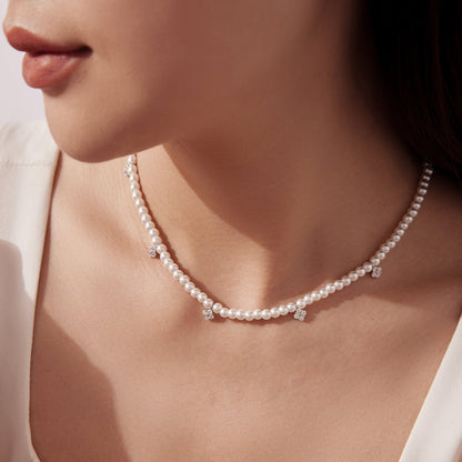 925 Sterling Silver Necklace with Pavé Setting CZ &amp; Synthetic Pearl for Women  DestGlow