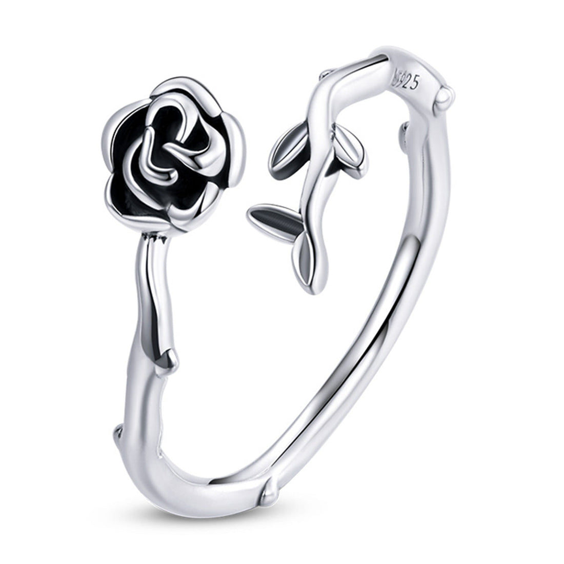 925 Sterling Silver &amp; Oxidized Silver 0.15 cm Width Rose Ring for Women  DestGlow