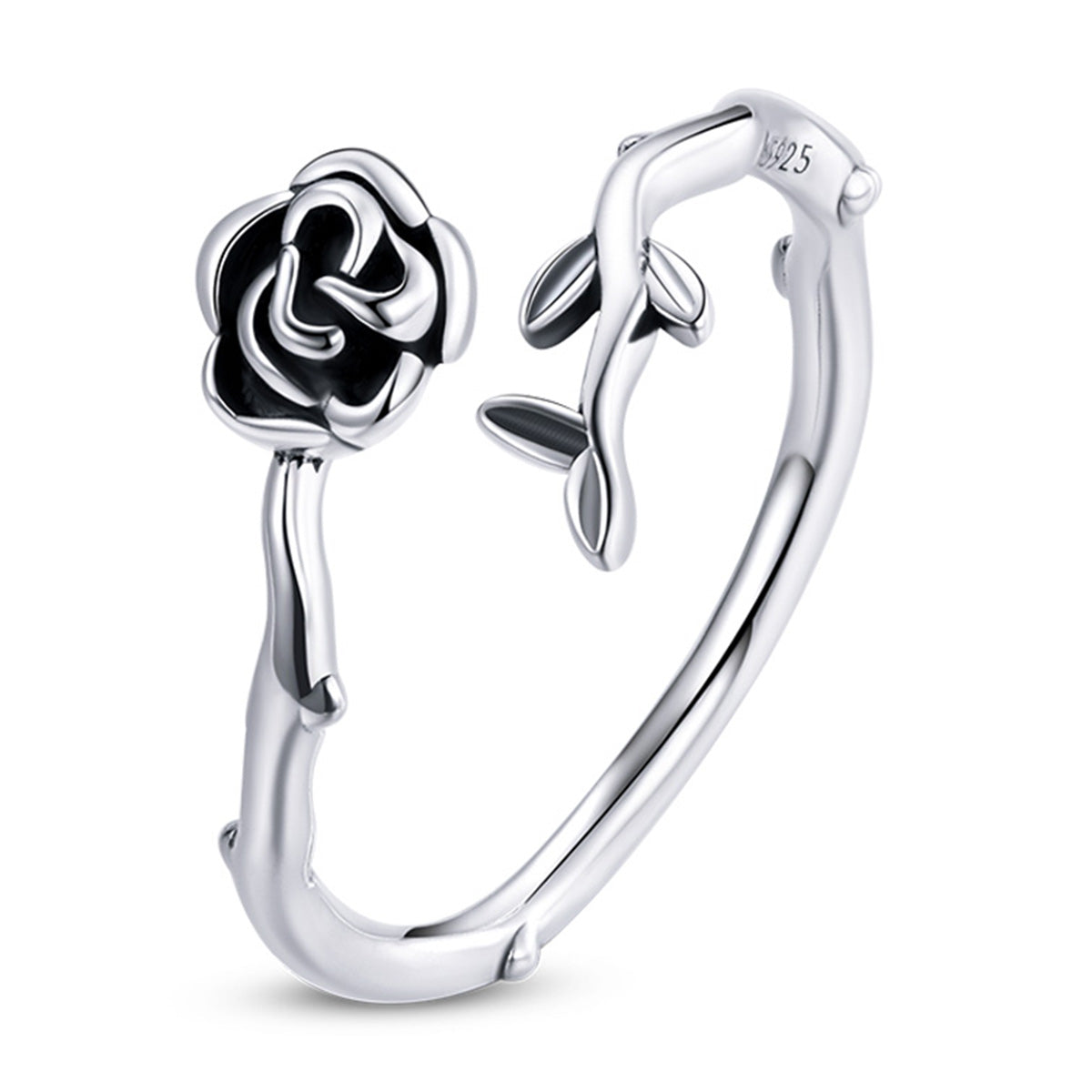 925 Sterling Silver &amp; Oxidized Silver 0.15 cm Width Rose Ring for Women