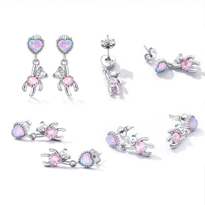925 Sterling Silver Earrings with Translucent Opal and CZ for Women