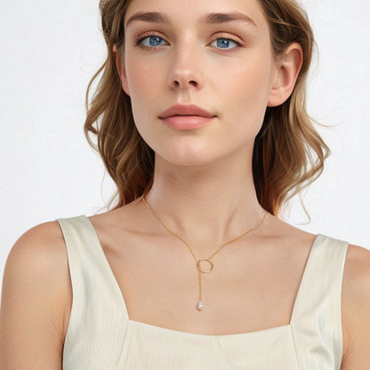 925 Sterling Silver Necklace with Gold Plated Freshwater Pearl - 60cm Length  DestGlow