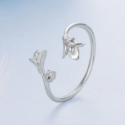 925 Sterling Silver Plated White Gold 0.7cm Flower Ring  DestGlow