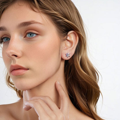 925 Sterling Silver Earrings with Enamel and Transparent Glass for Women  DestGlow