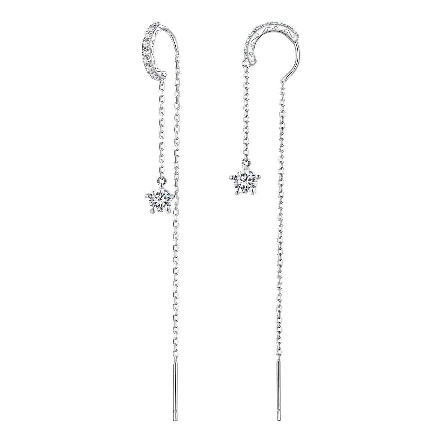 925 Sterling Silver Earrings with Pavé Setting CZ, 76*6mm  DestGlow