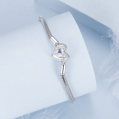 925 Sterling Silver Moonstone Bracelet 17.0 cm with White Gold Plating for Women  DestGlow