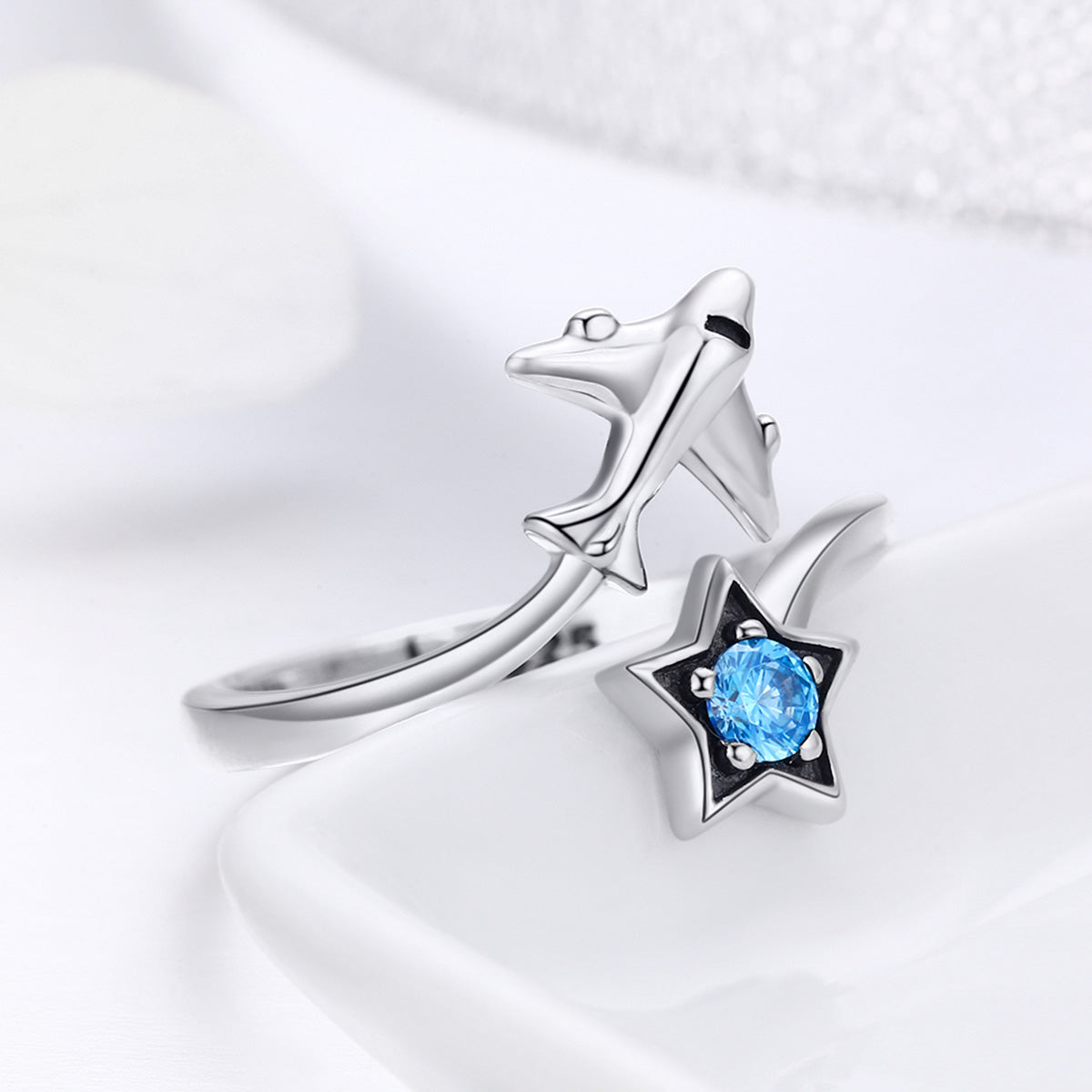 S925 Sterling Silver Star and Airplane Ring Set for Women  DestGlow