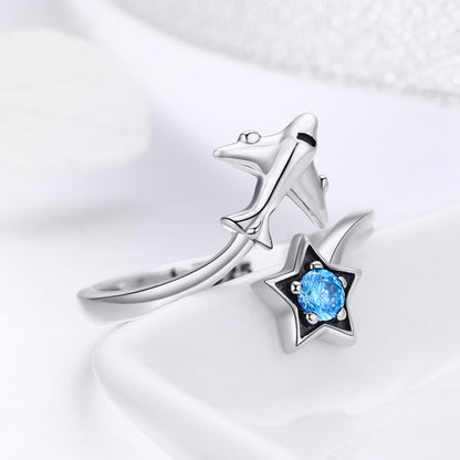 S925 Sterling Silver Star and Airplane Ring Set for Women  DestGlow